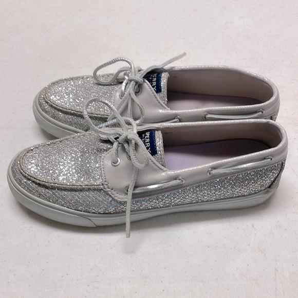 🎉HP🎉Sperry Top-Sider Silver Glitter Loafers/ Boat Shoes - Picture 4 of 10